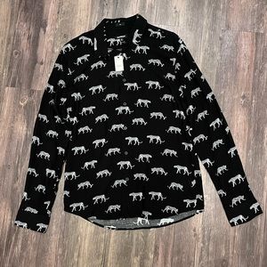 EXPRESS Men’s Long Sleeve Leopard Print Button Up Shirt size Medium NWT